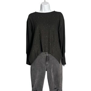 NWT Democracy Long Sleeve Black With‎ Black Rhinestone Top Size Small MSRP $68